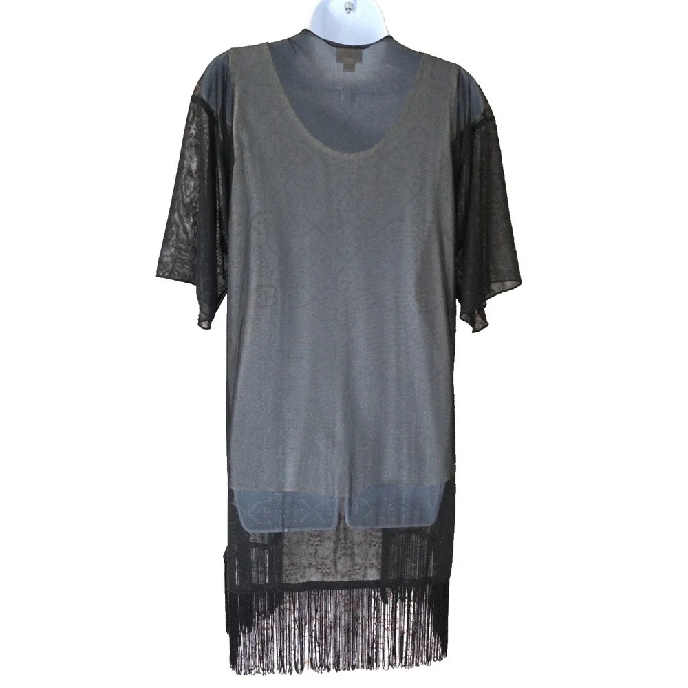 LuLaRoe Cover-up S Black Sheer Mesh with Fringe Fringe Boho Flowy Beach Festival